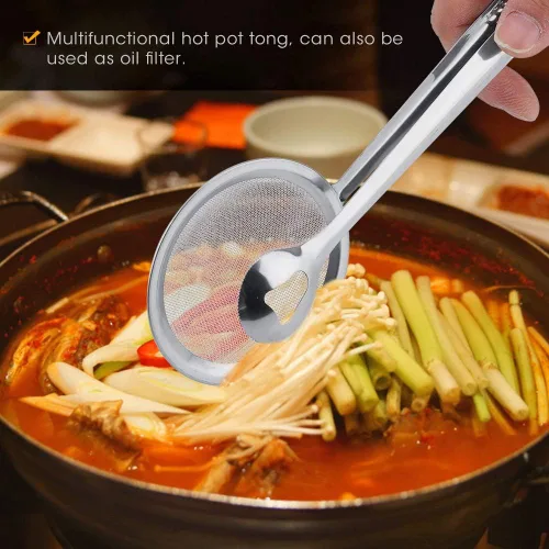 Miniatura 2 de Colador de alimentos fritos de aceite de drenaje de acero inoxidable con clip herramienta para freír desnatador de aceite Clip de alimentos Filtro