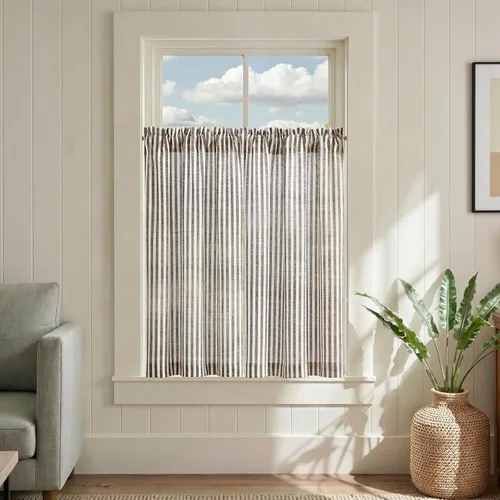 Miniatura 97 de jinchan - Cortinas de lino a rayas para cocina de 20 pulgadas de largo, cortinas de varios niveles, estilo granja moderna de café, tratamientos