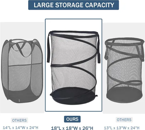 Miniatura 2 de Cesta de lavandería emergente de malla Seiritex 115L, cesta de lavandería plegable de gran capacidad extra, cesta de almacenamiento de ropa plegable
