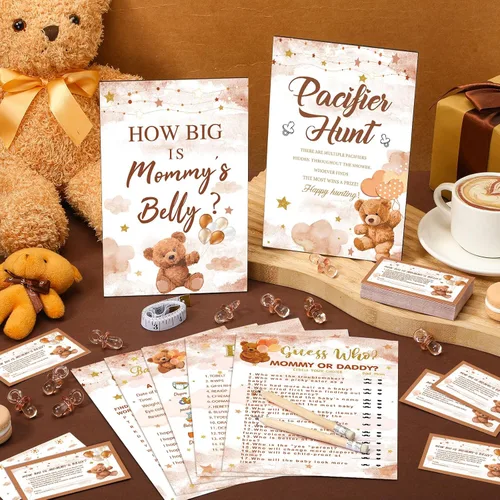 Miniatura 2 de Sherr Juego de 424 chupetes para baby shower, incluye letrero de caza y 50 chupetes acrílicos, Bingo Price Guess How Is Big Search for Brown Baby