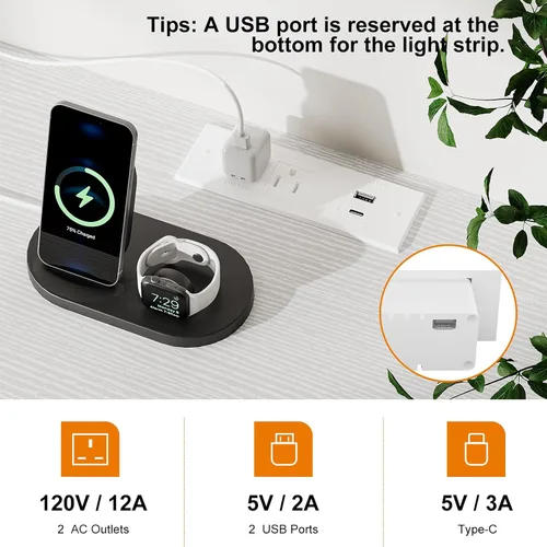 Miniatura 4 de REAHOME Soporte de TV de 43.3 pulgadas para TV de 55 pulgadas, centro de entretenimiento con estación de carga y luz LED, mesa consola multimedia