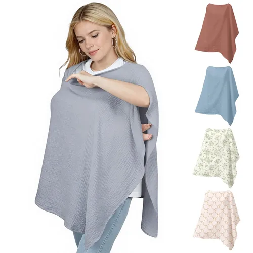 Miniatura 9 de Muslin Cobertura de Lactancia para Amamantar, Cobertura de Pecho de Algodón Suave y Transpirable para Mujeres, Cobertura de Lactancia con Total Verde