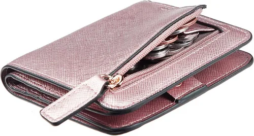 Miniatura 30 de Toughergun Cartera pequeña de cuero delgada para mujer con protección RFID, mini monedero bifold compacto con ventana de identificación transparente
