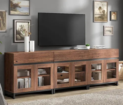 Miniatura 23 de WAMPAT Moderno soporte de TV con puertas de vidrio para televisores de 32 a 40 pulgadas, consola central de entretenimiento con estantes ajustables