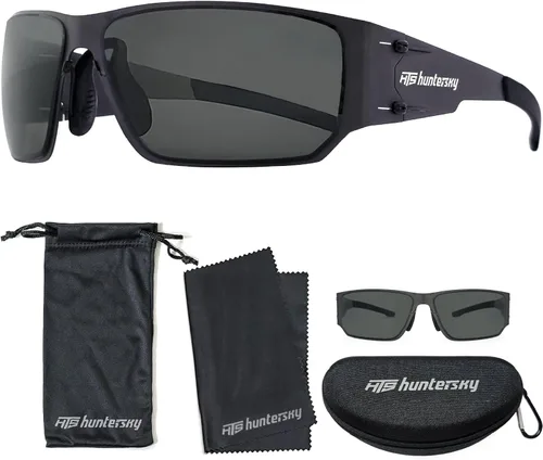 HTS HUNTERSKY M02 0.6 delgado japonés 301 acero inoxidable ligero MILSPEC 0.098 in espesor impacto polarizado anti niebla gafas Negro mate/Humo