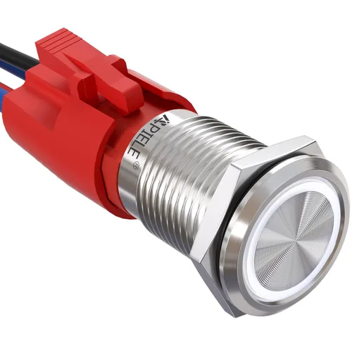 Miniatura 13 de APIELE - Interruptor de botón de cierre de 16mm, 12V, ojo de ángel LED, impermeable, redondo, autobloqueante, 1NO (aluminio negro, azul)