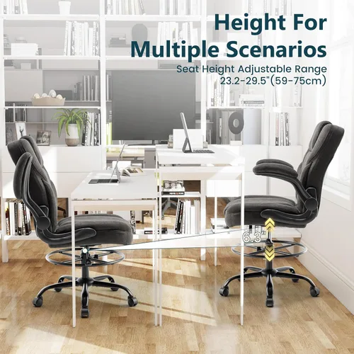 Miniatura 7 de Drafting Chair 500Lbs, Tall Office Chair for Standing Desk, Fabric Executive Office Chair with Flip-up Armrests, Ergonomic High Chair with