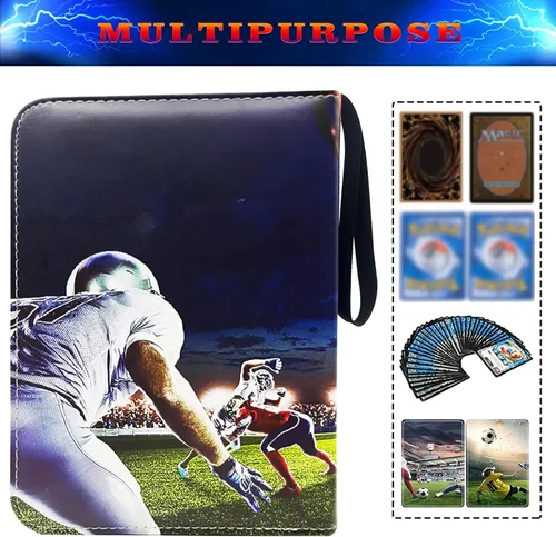 Miniatura 3 de Carpeta de tarjetas de fútbol para 900 tarjetas, 9 bolsillos, colecciones de tarjetas, 50 páginas, soporte de tarjetas de doble cara con cremallera