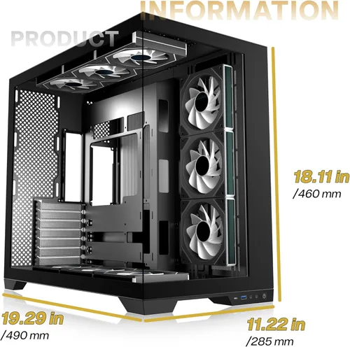 Miniatura 5 de PC CASE 9 PWM ARGB Ventiladores preinstalados, funda de PC para juegos de media torre, carcasa panorámica de vidrio templado para computadora