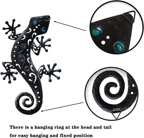 Miniatura 9 de Lagartos de metal para decoración al aire libre, decoración de pared de Gecko de metal, 13.5 x 8.5 pulgadas, paquete de 3 unidades, adecuado