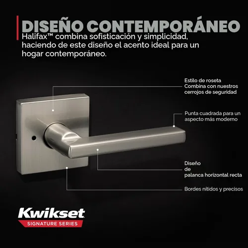 Miniatura 3 de Kwikset Halifax Manija interior de puerta de privacidad con cerradura, manija de puerta para baño y dormitorio, cerradura de botón de presión sin