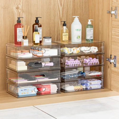 Miniatura 5 de Paquete de 2 cajones transparentes de almacenamiento de maquillaje, organizadores de baño apilables de 12 pulgadas de ancho y cajón