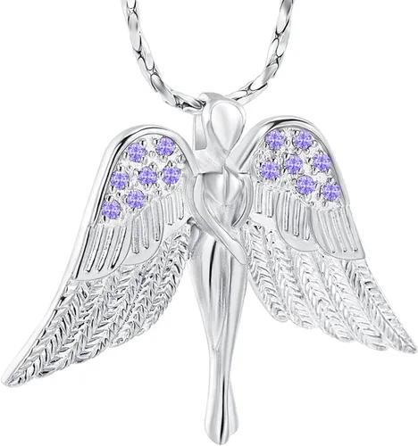 Imrsanl Joyería de cremación con dije de ángel para dama, medallón conmemorativo de ceniza, collar de urna para cenizas, alas, joyería de recuerdo