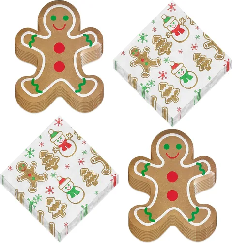 Miniatura 18 de Suministros para fiestas navideñas - Platos de postre de papel, servilletas para bebidas y tenedores de aldea navideña de invierno (para 16 personas)