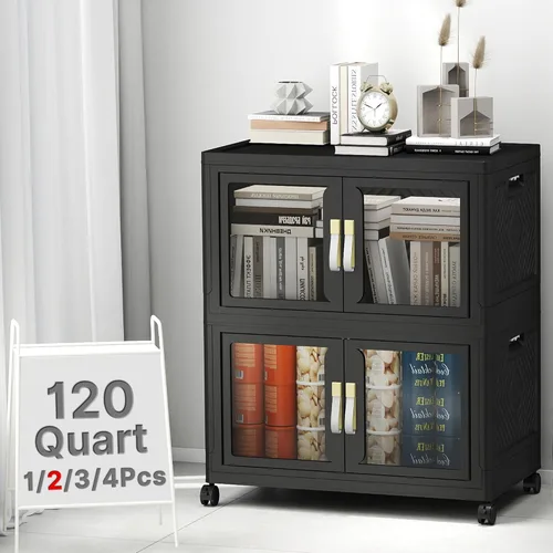 Miniatura 24 de Stackable Storage Bins with Lids, Clear Doors, 120QT Storage Bins Large Storage Cabinet Foldable Collapsible Closet Organizers for Bedroom Dorm