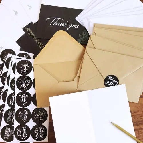 Miniatura 6 de Supla 150 juegos de tarjetas de agradecimiento con sobres, calcomanías de agradecimiento a granel, 6 diseños de pizarra floral de agradecimiento