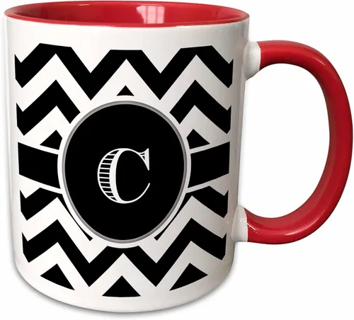 Miniatura 9 de 3dRose Taza verde bicolor con monograma de cheurón en blanco y negro con inicial C de 11 oz