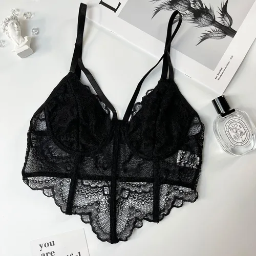 Miniatura 7 de Corsé de encaje para mujer, top corto con tirantes delgados, bralette Bustier