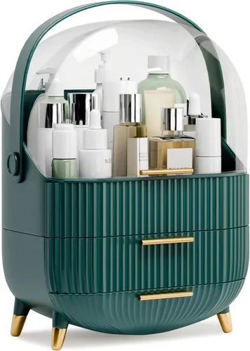 Miniatura 9 de lurcns Organizador de maquillaje y almacenamiento para cosméticos, cuidado de la piel con tapa y cajones, vitrinas para encimera, baño, regalos
