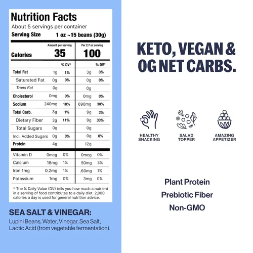 Miniatura 2 de BRAMI Botani de Frijoles Lupini, Sal Marina de Cerdeña y Vinagre 7 g de proteína vegetal, 0 g de carbohidratos netos Vegano, vegetariano, keto