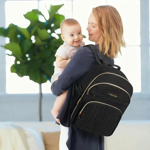 Miniatura 2 de KABAQOO Mochila para pañales de bebé, mochila impermeable para pañales para mamá y papá con cambiador, bolsillos aislados y correas para cochecito