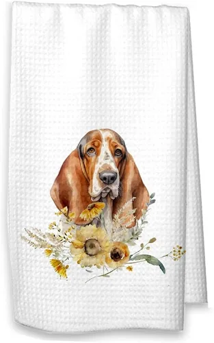 Miniatura 3 de Basset Hound - Juego de toallas de cocina de otoño, decoración personalizada para mascotas (toalla blanca, ambos diseños)