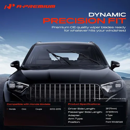 Miniatura 2 de A-Premium Coupé - Limpiaparabrisas de 28 pulgadas + 24 pulgadas compatible con Honda Civic 2012, 2013, 2014, 2015, compatible con brazo