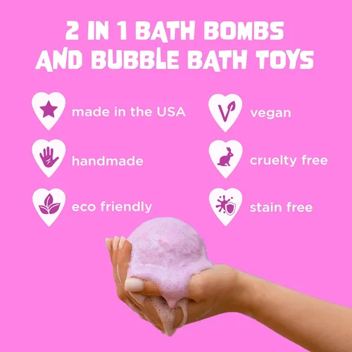 Miniatura 4 de Bombas de baño de unicornio para niñas con juguetes esponjosos sorpresa en el interior de Two Sisters - Grandes bombas de burbujas para niños