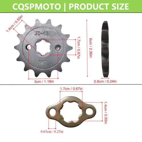 Miniatura 2 de CQSPMOT - Piñón delantero de alta calidad para motocicleta 420-15T de 0.669 in para motocross de 50 cc, 70 cc, 90 cc, 110 cc, 125 cc, mini bicicleta