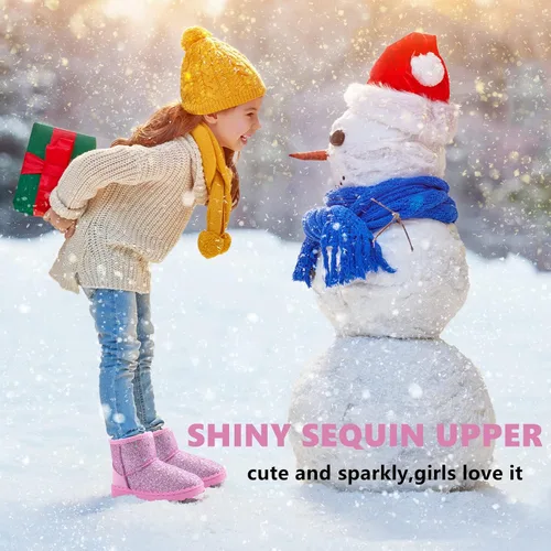 Miniatura 2 de Botas de nieve Elcssuy para niñas, para niñas y niños, cálidas, con lentejuelas de invierno, cómodas, lindas botas de nieve con purpurina al aire