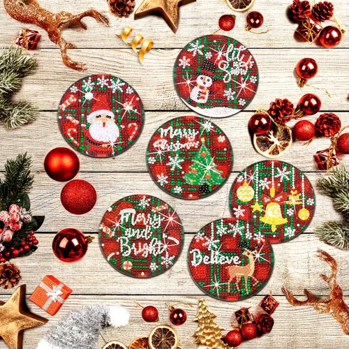 Miniatura 3 de Praise V Do Juego de 6 posavasos de pintura de diamante con soporte de base de corcho, posavasos de Navidad para principiantes, adultos
