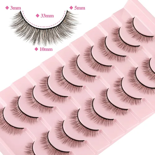 Miniatura 3 de Pestañas postizas cortas, de aspecto natural, finas, de visón, 25/64 pulgadas, pestañas 3D, esponjosas, paquete de 10 pares de pestañas postizas