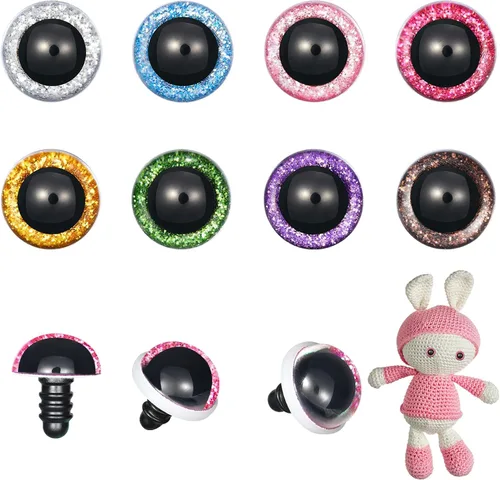 Miniatura 10 de MUCUNNIA 120 ojos de seguridad de 0.315 pulgadas para Amigurumi Ojos de seguridad de plástico con purpurina para ganchillo con arandelas, ojos
