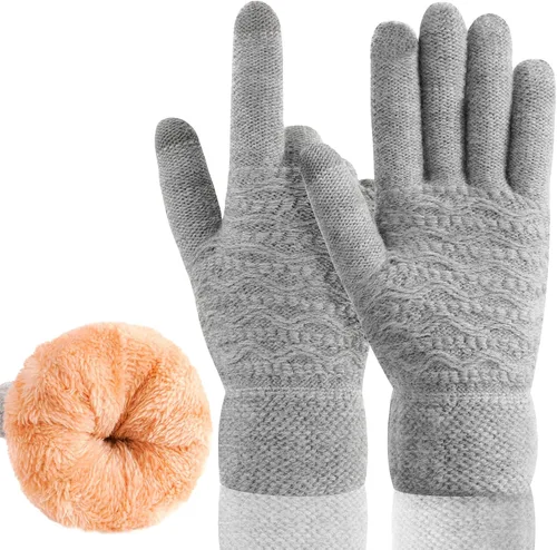 Miniatura 39 de Guantes de invierno cálidos para pantalla táctil para mujer, guantes térmicos de punto de lana con forro polar para clima frío
