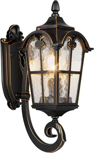 Miniatura 8 de Lámpara romana negra para exteriores, lámpara de pared de 17.7 pulgadas de alto del atardecer al amanecer, lámpara de pared impermeable para porche