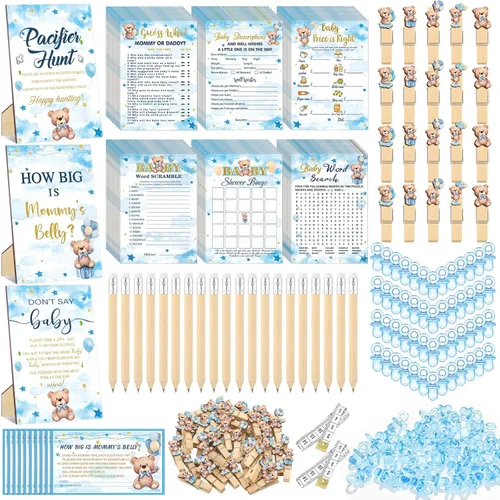 Miniatura 16 de Sherr 476 juegos florales de baby shower, 6 juegos de actividades, tarjeta floral, juego de caza de chupetes, 50 chupetes, qué tan grande es mamá
