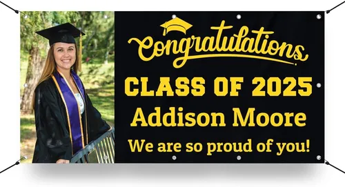 Miniatura 3 de Letrero de Banner de Vinilo Personalizado con Foto de Graduación – Foto y Nombre Personalizados de la Clase de 2025 – Milweb1 – Negro – 2'x4