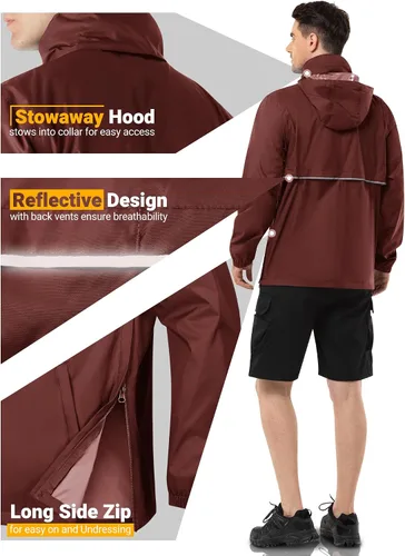 Miniatura 67 de Outdoor Ventures Chaqueta de lluvia para hombre, impermeable, ligera, plegable, para senderismo, golf, correr