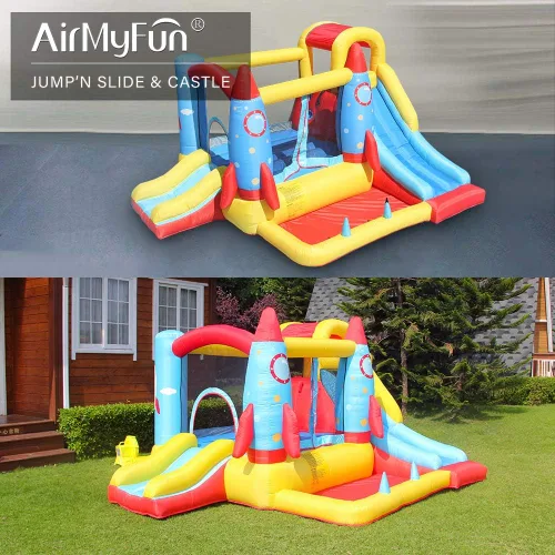 Miniatura 6 de AirMyFun Casa inflable para saltar, castillo hinchable con soplador de aire, casa de juegos con piscina de bolas, tobogán inflable para niños