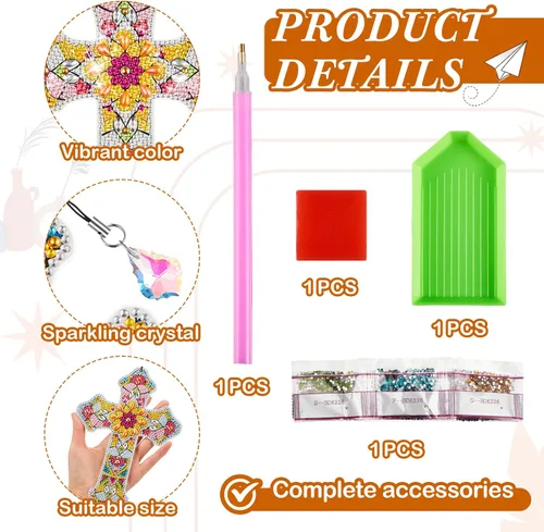Miniatura 4 de Ireer 6 marcapáginas de arte de diamantes 5D cruzados para adultos, kit de pintura de bricolaje, regalos de Navidad, cristianos religiosos, llavero