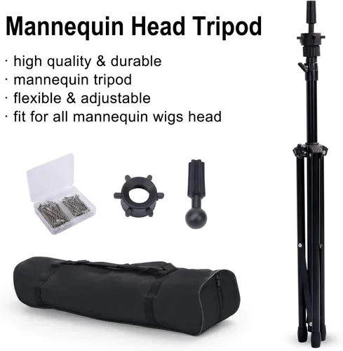 Miniatura 7 de Klvied Soporte reforzado para peluca, trípode para maniquí, soporte ajustable para la cabeza, para prácticas de cosmetología y peluquería con tapas