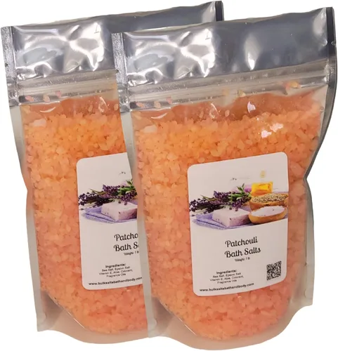 Sales de baño | Bolsa de 1 libra (16 onzas) | Aroma de pachulí | Sal de Epsom | Sal marina | Baño | Cuidado del cuerpo | Belleza | Relajación | Spa
