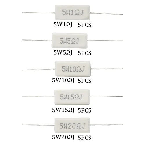 Miniatura 4 de Resistencias de cemento de 5 W, 1 ohmio, 5 ohmios, 10 ohmios, 15 ohmios, 20 ohmios, resistencias de cemento de cerámica, 5 % de cerámica, kit