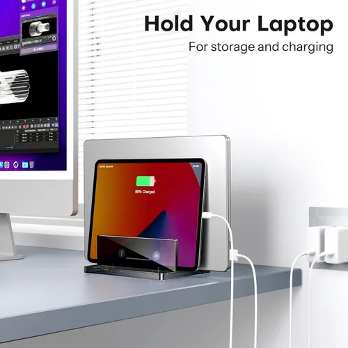 Miniatura 7 de OMOTON Soporte vertical para laptop para escritorio, soporte de acrílico para computadora portátil transparente ajustable para MacBook Pro Air, HP