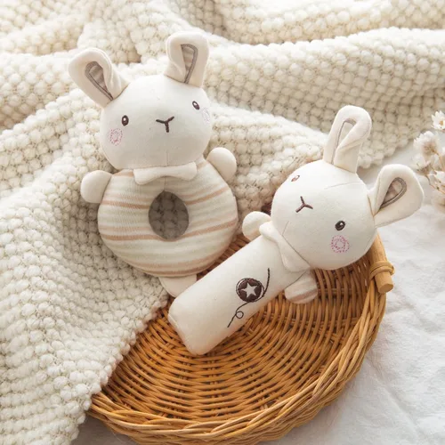 Miniatura 7 de Sonajero suave de peluche para bebé, sonajero de oso azul para bebés, primer juego de sonajero de peluche para recién nacidos, juguetes sensoriales