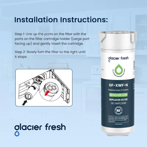 Miniatura 7 de GLACIER FRESH Filtro de agua compatible con XWFE (con CHIP incorporado), reemplazo para filtro de agua de refrigerador GE XWFE, XWF, Certificación