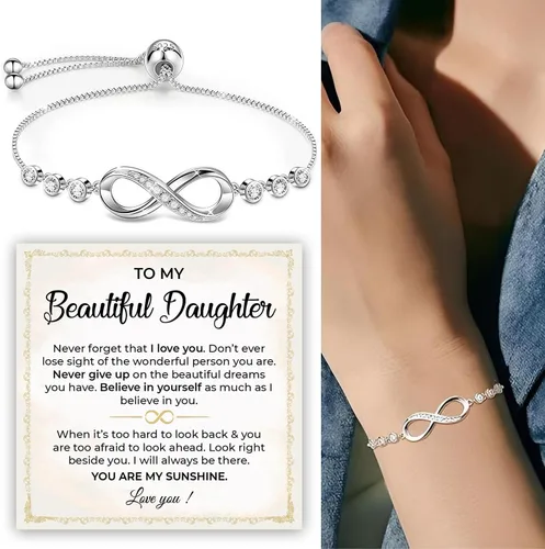 Miniatura 4 de Pulsera Para Mi Hija, Pulsera Corazón Infinito Para Hija De Mamá, Regalo De Joyería Para Hija De Mamá O Papá Con Tarjeta De Mensaje Y Caja Con