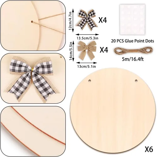 Miniatura 3 de DIYDEC Paquete de 6 círculos de madera para manualidades, rebanadas de madera sin terminar de 14 pulgadas, colgante de puerta de madera en blanco