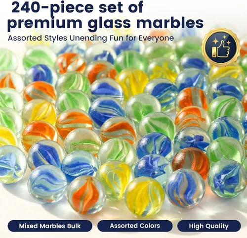 Miniatura 2 de SallyFashion 240 canicas para niños, canicas de ojo de gato mezcladas en 5 colores para damas chinas, juguetes de carrera de canicas, juegos de mesa