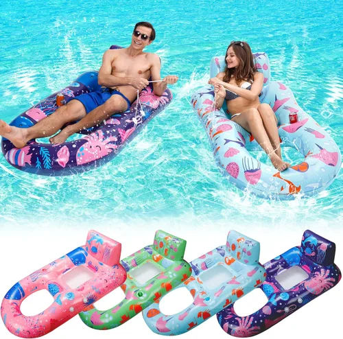 PuppyuWill Paquete de 4 flotadores de piscina para adultos, flotador inflable para piscina, resistente con soporte para tazas, respaldo y